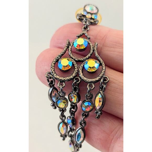 Chandelier Aurora Earrings Dark Metal Posts. + Disk Backs For Stability Estate - Picture 2 of 6